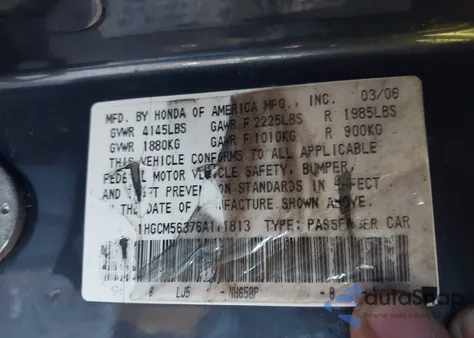 2006 Honda Accord 2.4 Se z USA, uszkodzony, nr VIN 1HGCM56376A111813